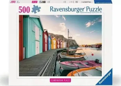 Puzzle Ravensburger Floating Houses in Smögen Sweden, 500 pjesë, peizazh bregdetar, shumëngjyrësh - 1