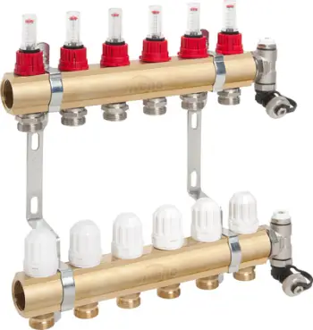 Manifold ngrohje Invena PROV8, 5 qarqe, me rotametra, me valvula shkarkimi