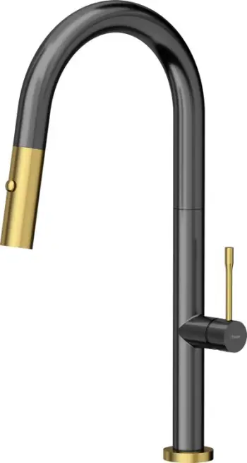 Rubinet kuzhine Quadron Felicity T Line SteelQ, me dalje tërheqëse, grafit metalik me të artë