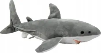 Lodër pelushi Dubi Shark 48cm, peshkaqen, gri me bark të bardhë