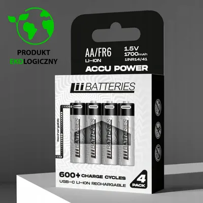 Bateri të rikarikueshme LiiBatteries AA, Lithium ion, USB C, set 4 copë - 4