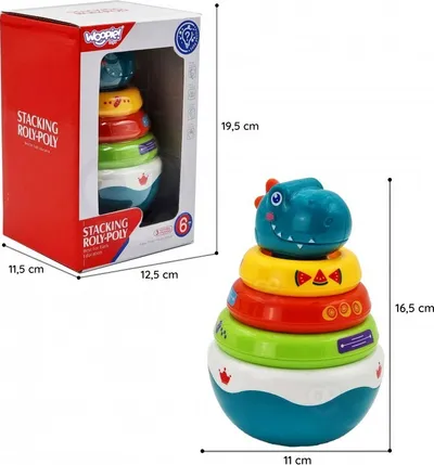 Lodër piramidë sensorike Woopie Wańka Wstańka, 6 unaza, për bebe 6m+, shumëngjyrëshe - 4