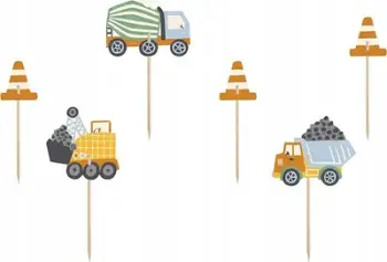 Set dekorimi për muffins Construction Vehicles, 6 copë, 4 7 cm, shumëngjyrësh