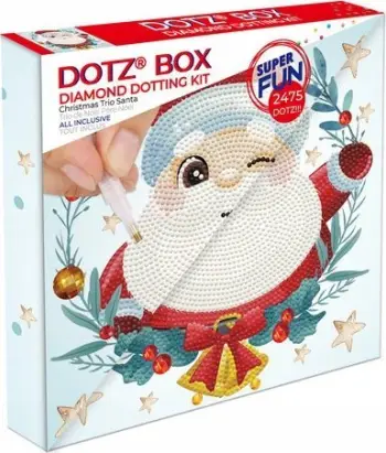 Set pikturimi me gurë DIAMOND DOTZ Christmas Trio Santa, komplet kreativ, motiv Krishtlindjesh, multingjyrësh