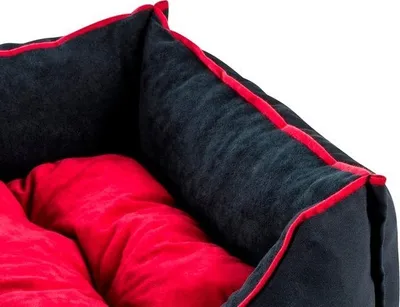 Shtrat për qen dhe mace Siesta, 70x60x18cm, me jastëk të lëvizshëm, i zi me të kuqe - 2
