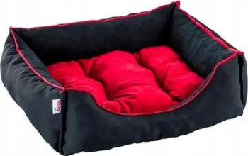 Shtrat për qen dhe mace Siesta, 70x60x18cm, me jastëk të lëvizshëm, i zi me të kuqe
