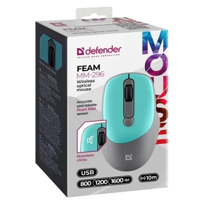 Mouse wireless Defender Feam MM-296, optik, 1600 DPI, ngjyrë turke - 6