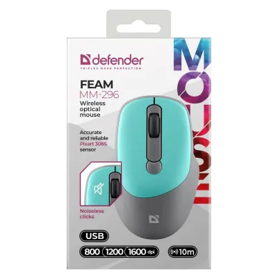 Mouse wireless Defender Feam MM-296, optik, 1600 DPI, ngjyrë turke - 7