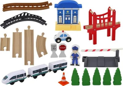 Set tren prej druri Leantoys, pistë 3.2 m, me aksesorë, shumëngjyrësh - 3