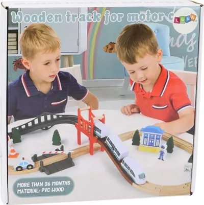 Set tren prej druri Leantoys, pistë 3.2 m, me aksesorë, shumëngjyrësh - 5