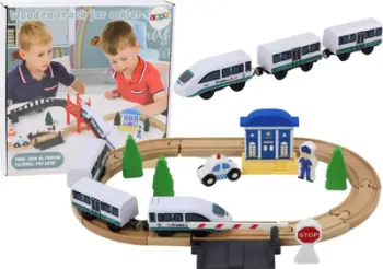 Set tren prej druri Leantoys, pistë 3.2 m, me aksesorë, shumëngjyrësh