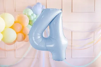 Ballon folie PartyDeco numri 4, 72cm, mbushje me ajër ose helium, blu e çelët - 2