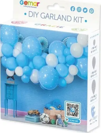 Set dekorimi me balona Godan DIY Baby Blue, 65 copë, garlandë 3 m, blu e çelët