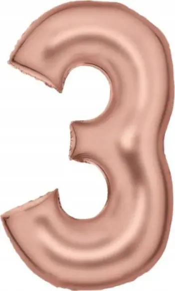 Balonë dekorativ me numër 3, 86cm, satin rose gold