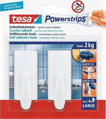 Varëse vetëngjitëse Tesa Powerstrips Hook Large, 2 copë, deri 2 kg, e bardhë
