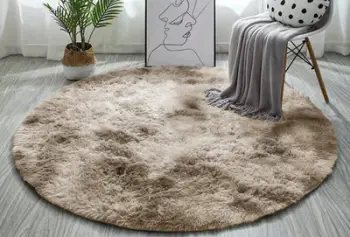 Tapet Living Round Shaggy Ombre Scandinavian, 120 cm, lesh sintetik, ngjyrë camel bezhë