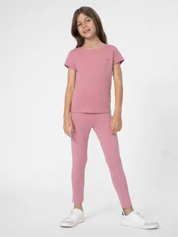 Leggins për vajza 4F Cotton, madhësia 128, pambuk elastan, rozë e lehtë