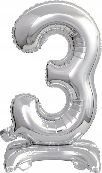 Balon dekorativ mini me numër 3 në qëndrim, 22x40 cm, argjend metalik - 1