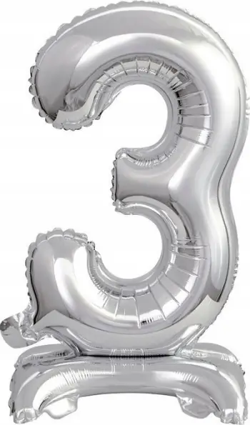 Balon dekorativ mini me numër 3 në qëndrim, 22x40 cm, argjend metalik