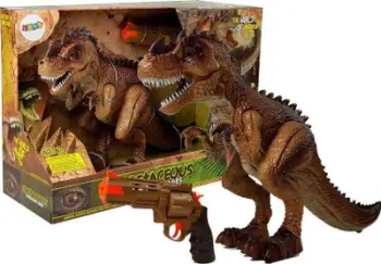 Lodër dinosauri Leantoys Interactive Tyrannosaurus, me dritë dhe zë, i verdhë