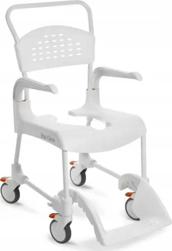 Karrige dushi dhe tualeti Etac Clean, lartësi ulëse 55cm, me rrota, e bardhë
