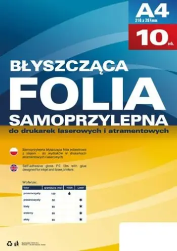 Fletë ngjitëse poliester Argo Glossy A4, për printer inkjet, 10 copë, transparente