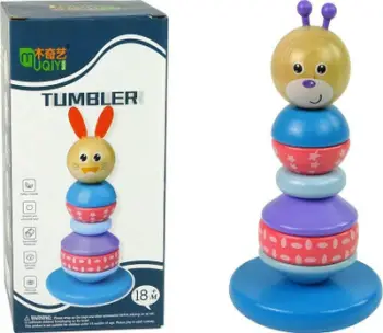 Lodër piramidë druri Teddy Bear, edukative balancuese, me disqe shumëngjyrëshe