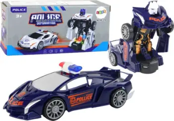 Lodër makinë robot policie Car Robot, plastike, transformuese, blu navy