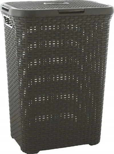 Shportë rrobash Curver Style, 60L, plastike rattan, gri grafit - 1