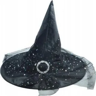 Kapelë shtrige Halloween Witch Hat, motiv merimange, 32x32cm, e zezë - 1
