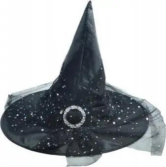 Kapelë shtrige Halloween Witch Hat, motiv merimange, 32x32cm, e zezë