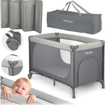 Shtrat udhëtimi për foshnje Ricokids, 125 x 65 x 78 cm, i hirtë