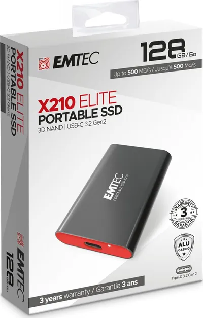SSD portabël Emtec X210 Elite, 128GB, USB C 3.2 Gen2, i zi - 2