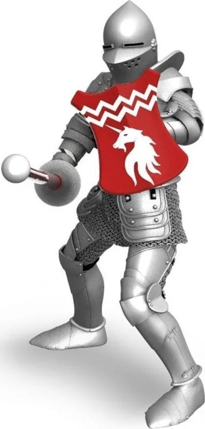 Figurine lodër PAPO Unicorn Knight with Spear, PVC, e pikturuar me dorë, e kuqe argjendi - 1