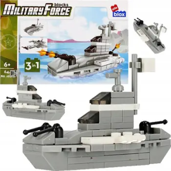 Set konstruktues Alleblox Military Bricks Boat, 64 copa, 3 në 1, shumëngjyrësh
