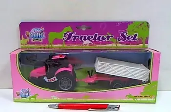 Lodër traktor Kids Globe 1:32, diecast me rimorkio, dritë dhe zë, rozë