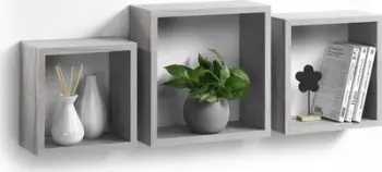 Rafte muri dekorative Homea Cube, set 3 copë, MDF, gri