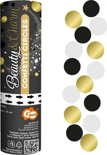Konfeti pneumatik Godan Circles, 15 cm, i zi ari bardhë