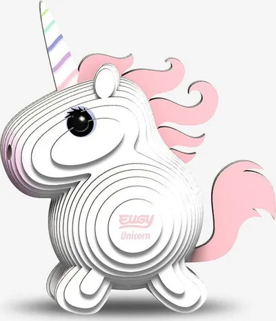 Puzzle 3D ekologjik Eugy Pink Unicorn, model njëbrirësh, shumëngjyrësh - 3