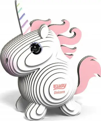 Puzzle 3D ekologjik Eugy Pink Unicorn, model njëbrirësh, shumëngjyrësh