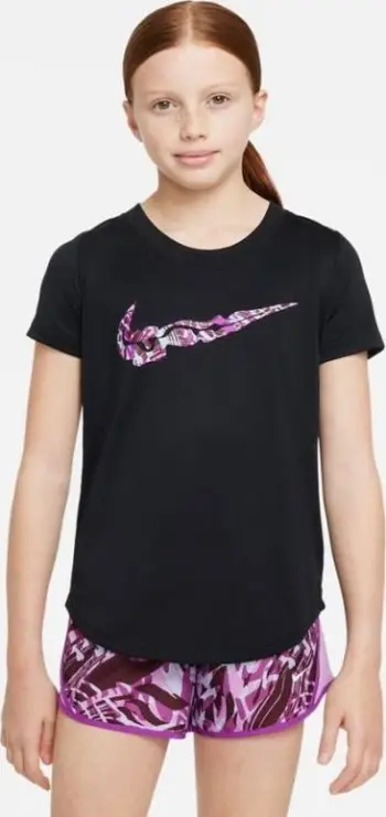 Bluzë sportive fëmijësh Nike Dri-Fit Jr DZ3583-010, pambuk i lehtë, me mëngë të shkurtra, e zezë