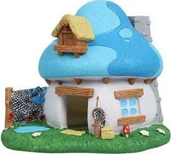 Dekor akuariumi Aqua D'ella Smurfs Forest Fisherman House, me ajrosje, 13.4x9.8x11cm, blu