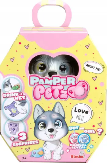 Lodër interaktive Simba Pamper Petz Husky, funksion pirje dhe lagie, pelena me ndryshim ngjyre, shumëngjyrëshe