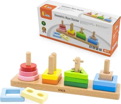 Lodër druri Viga Geometric Maze Stacker, sorter gjeometrik, 12 elemente, shumëngjyrëshe - 1