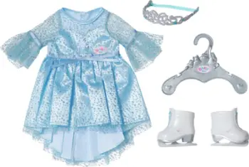 Set veshje kukulle BABY born Princess on Ice 836095, për kukulla 43cm, me patina dhe kurorë, blu