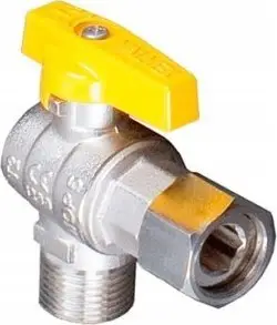 Valvul këndore me top për gaz ORION DN20 MAl, arrë rrotulluese, vulë e sheshtë NBR, bronz