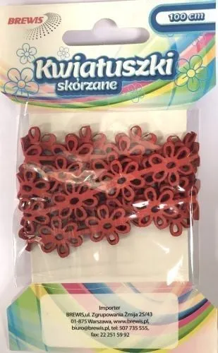 Zinxhir dekorativ Brewis Leather Flower Chain, 1m, i kuq - 1