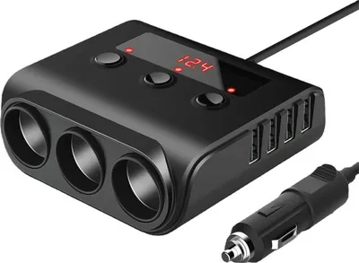 Ndarës prizë makine PLS42, 3x 12V, 4x USB me voltmetër, i zi - 1