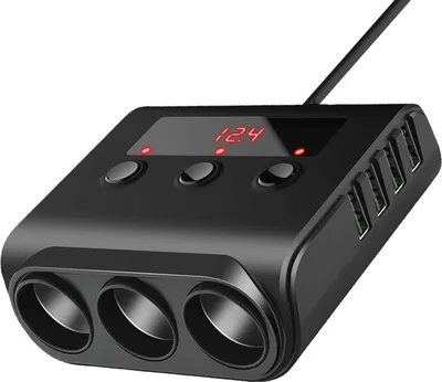 Ndarës prizë makine PLS42, 3x 12V, 4x USB me voltmetër, i zi - 3
