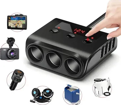 Ndarës prizë makine PLS42, 3x 12V, 4x USB me voltmetër, i zi - 4